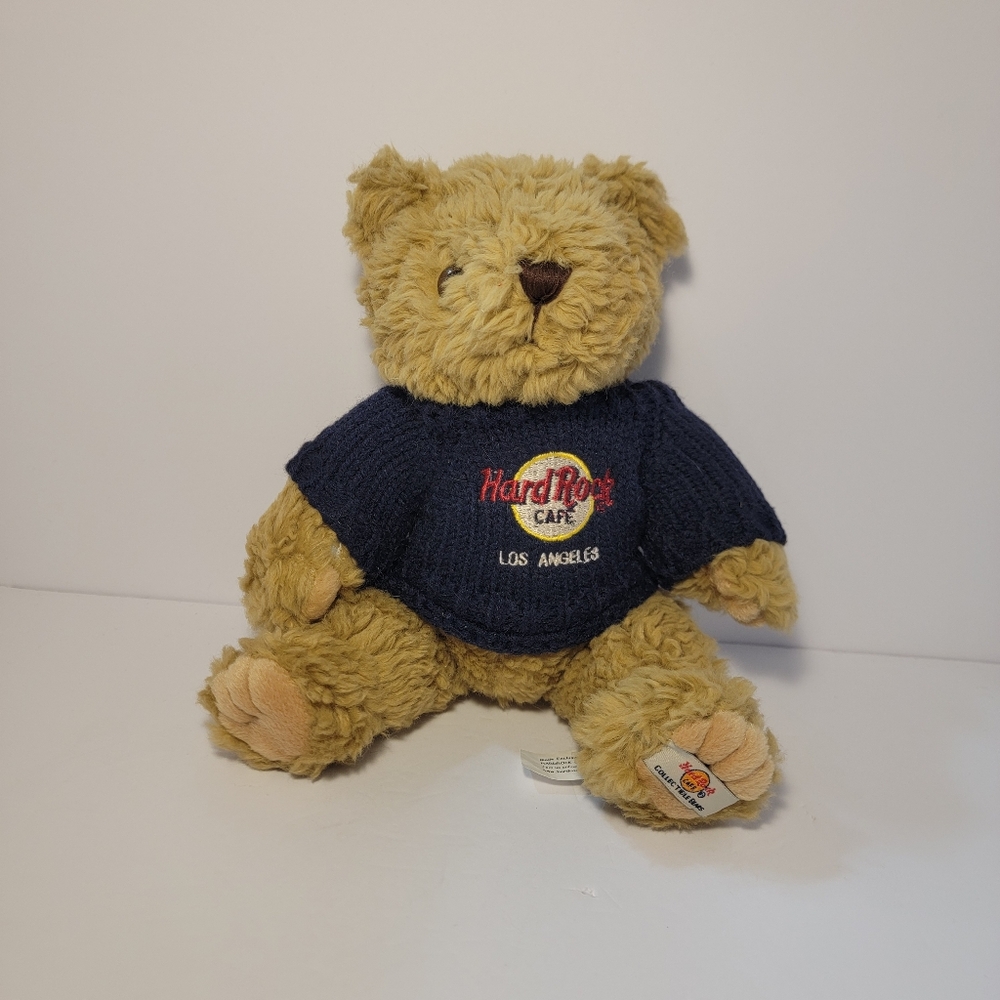 Hard‎ Rock Cafe Los Angeles Fuzzy Teddy Bear Adjustable Legs Wearing Sweater